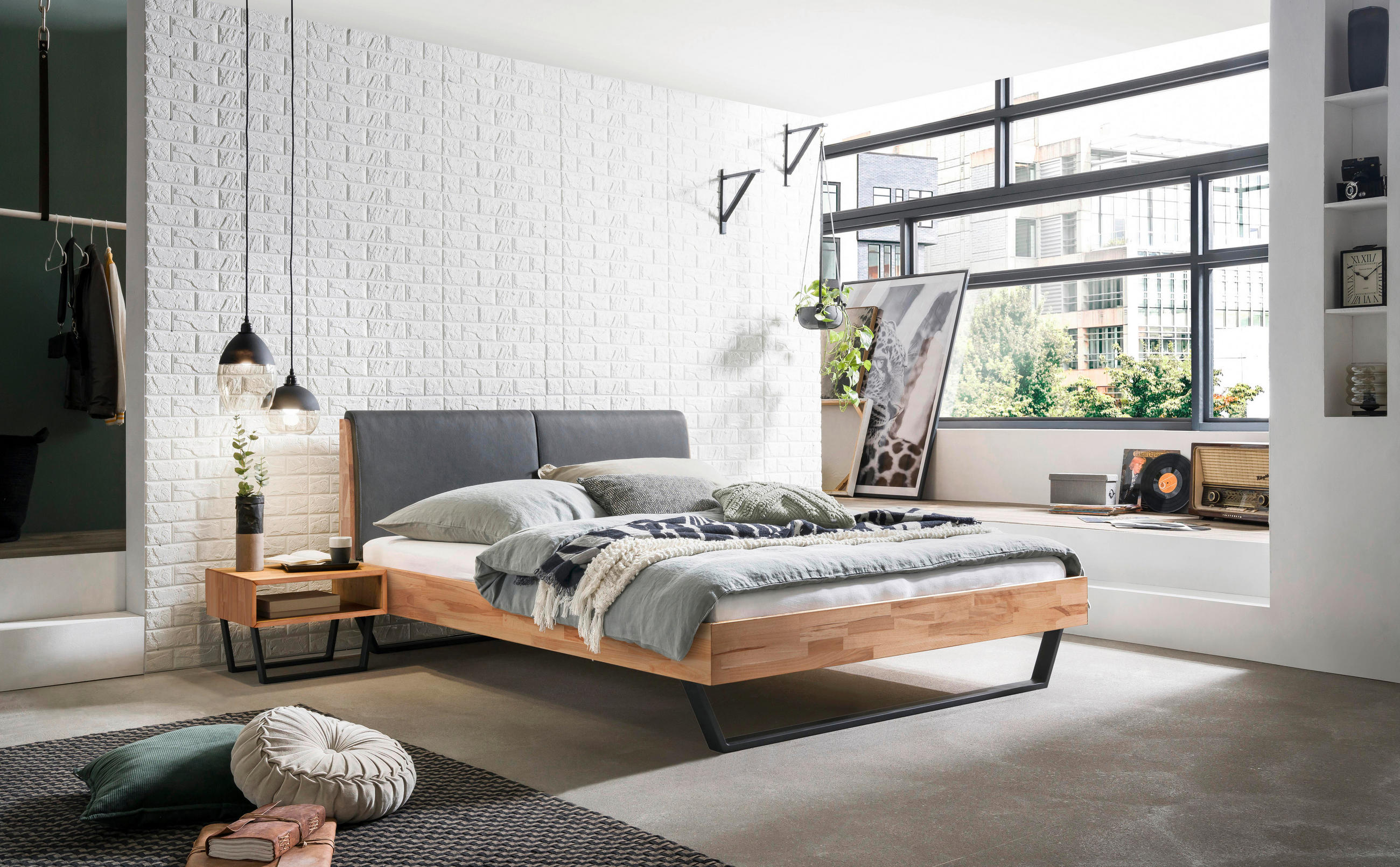 BETT 140/200 cm  in Kernbuche, Graubraun  - Anthrazit/Graubraun, Natur, Holz/Metall (140/200cm) - Hasena