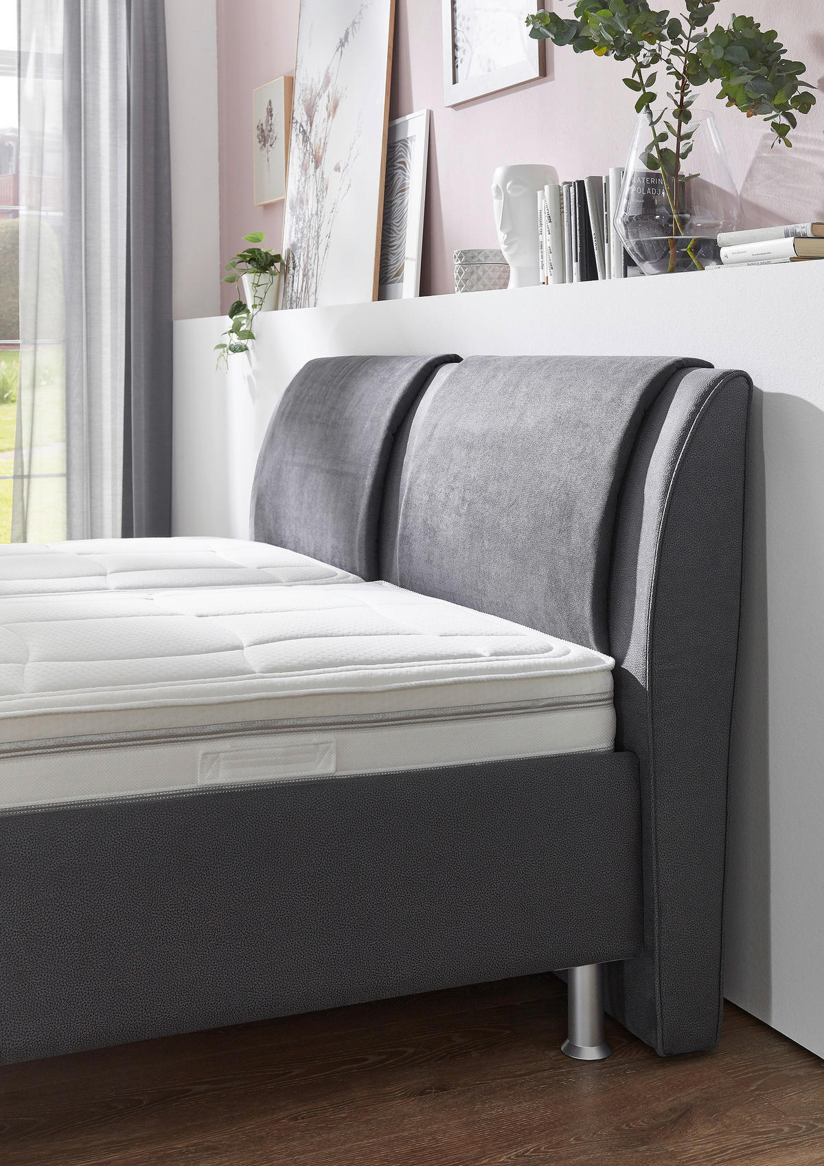 POLSTERBETT 180/200 cm,  in Anthrazit, Grau, Matratze, gepolstertes Kopfteil, Lattenrost, H2 + H2 = mittel  - Anthrazit/Alufarben, KONVENTIONELL, Holz/Holzwerkstoff (180/200cm) - Beldomo - Sleep