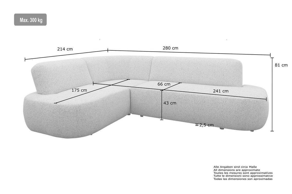 ECKSOFA 200 029 Beigebraun Webstoff  - Beigebraun/Schwarz, MODERN, Kunststoff/Textil (280/214cm) - Livetastic