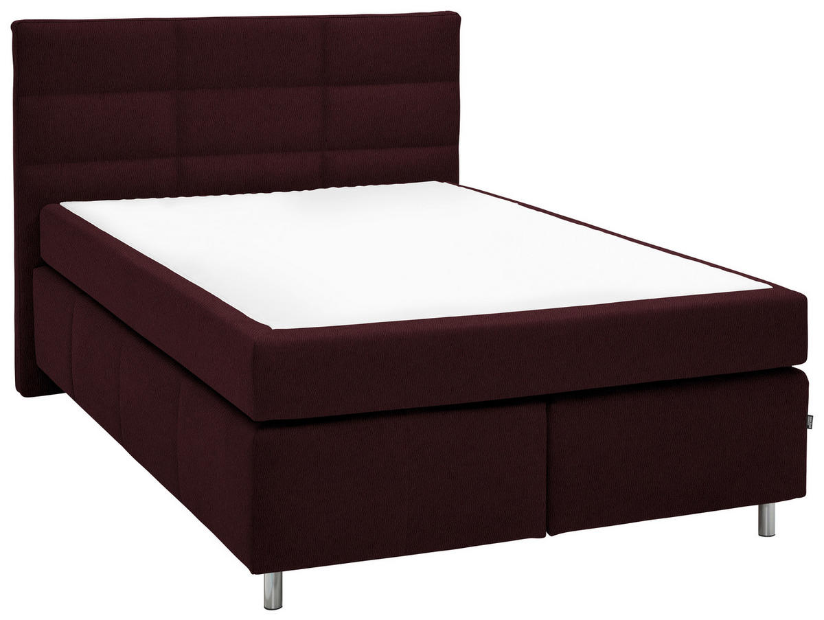 BOXSPRINGBETT 140/200 cm  in Bordeaux  - Bordeaux/Alufarben, KONVENTIONELL, Textil/Metall (140/200cm) - Dieter Knoll