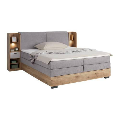 POSTELJA BOXSPRING 180 cm   x 200 cm  , leseni material barve hrasta, svetlo siva  - barve hrasta/barve grafita, Trendi, umetna masa/tekstil (180/200cm) - Xora