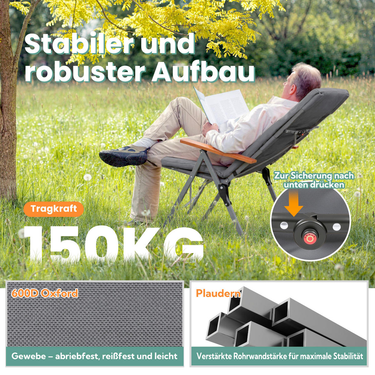 CAMPINGSESSEL-SET - Silberfarben/Grau, Basics, Textil/Metall (54/102/71cm) - Modante