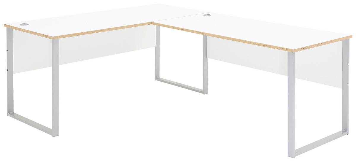 PISAĆI STOL KUTNI  srebrne boje, bijela, hrast Artisan  metal, drvni materijal  - bijela/srebrne boje, Konvencionalno, drvni materijal/metal (223/77/170cm) - MID.YOU
