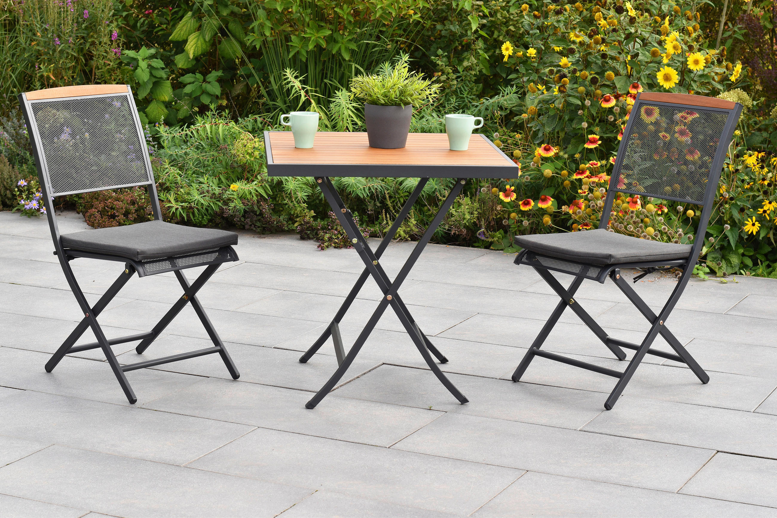 BALKONSET Graphitfarben, Grau, Akaziefarben 5-teilig  - Graphitfarben/Grau, KONVENTIONELL, Holz/Textil - Gardenson