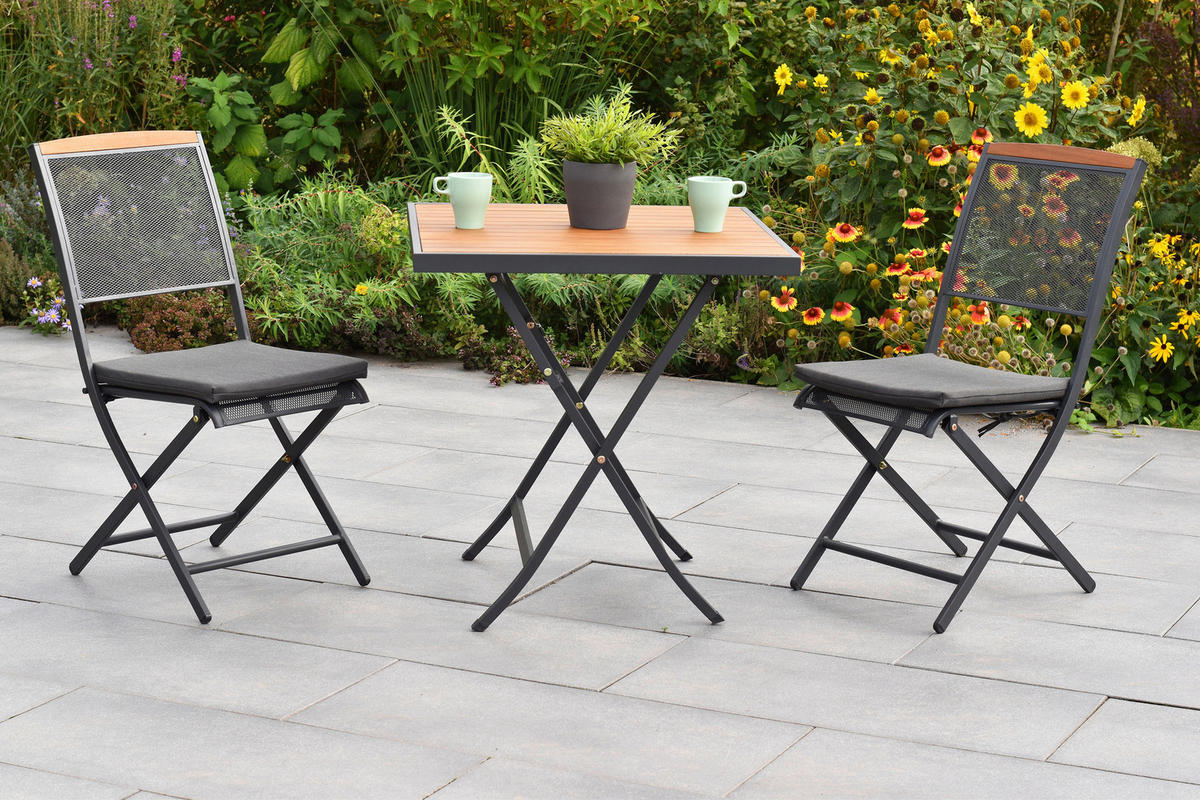 BALKONSET Graphitfarben, Grau, Akaziefarben 5-teilig  - Graphitfarben/Grau, KONVENTIONELL, Holz/Textil - Gardenson