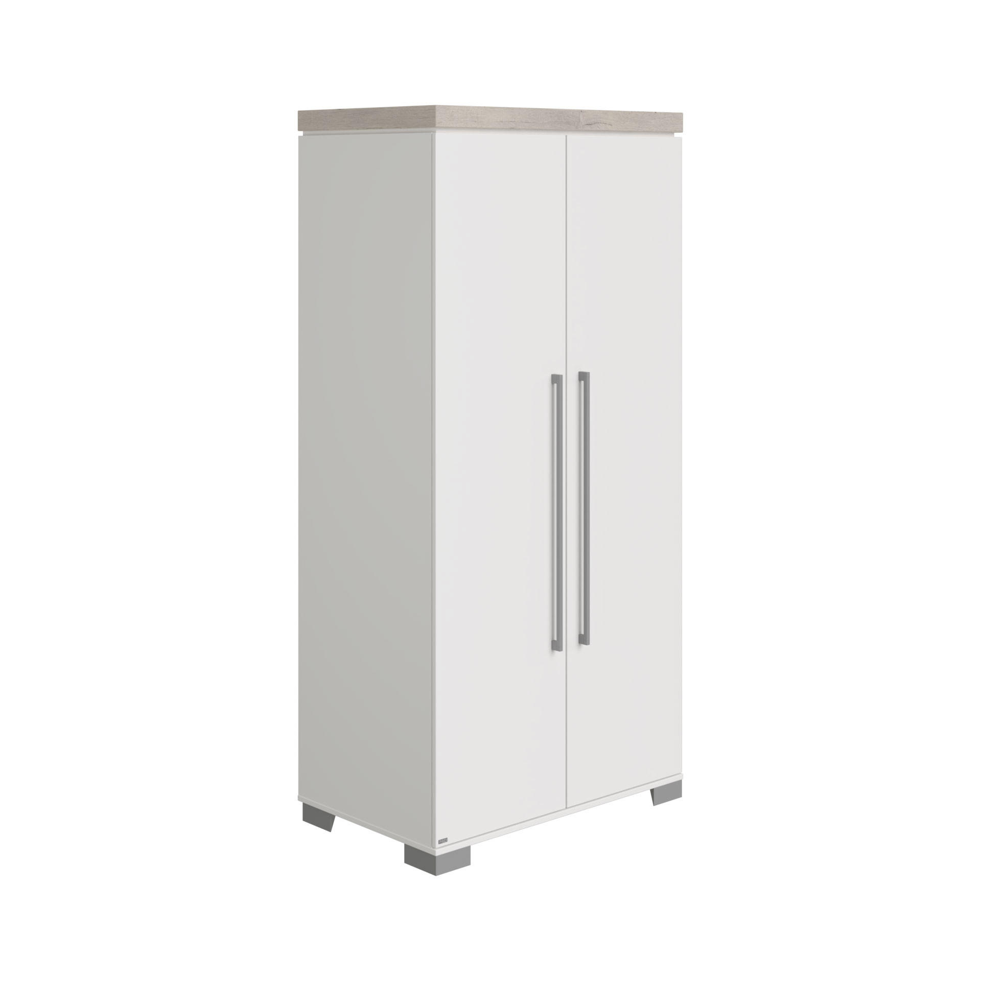 BABYKLEIDERSCHRANK Kira Eiche Nautik/Kreideweiß Eichefarben, Weiß, Grau - Eichefarben/Silberfarben, Basics, Holzwerkstoff/Metall (94,8/193,1/55,6cm) - Paidi