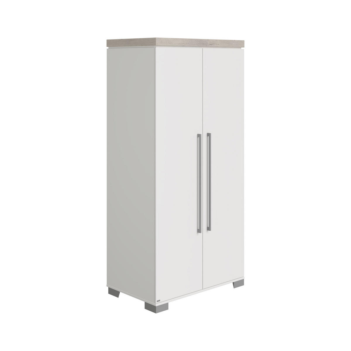 BABYKLEIDERSCHRANK Kira Eiche Nautik/Kreideweiß Weiß, Eichefarben, Grau  - Eichefarben/Silberfarben, Basics, Holzwerkstoff/Metall (94,8/193,1/55,6cm) - Paidi