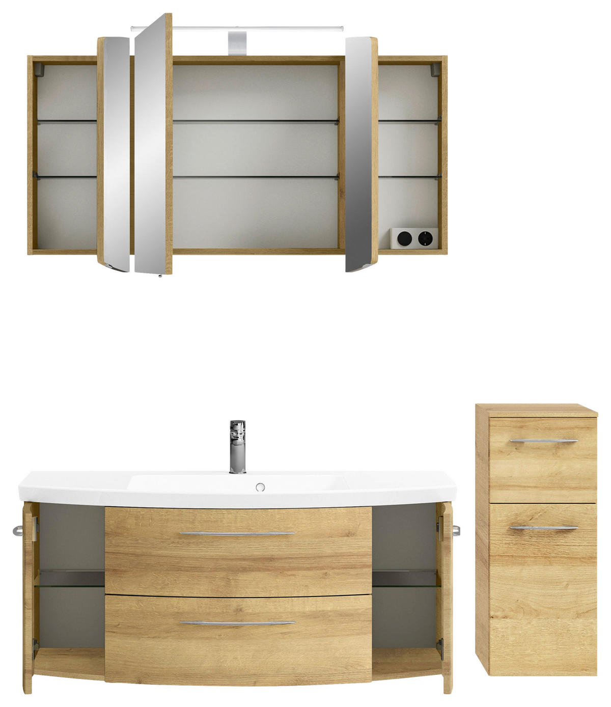 BADEZIMMER 4-teilig  in 151 cm  - Chromfarben/Eichefarben, KONVENTIONELL, Glas/Holzwerkstoff (151cm) - Pelipal