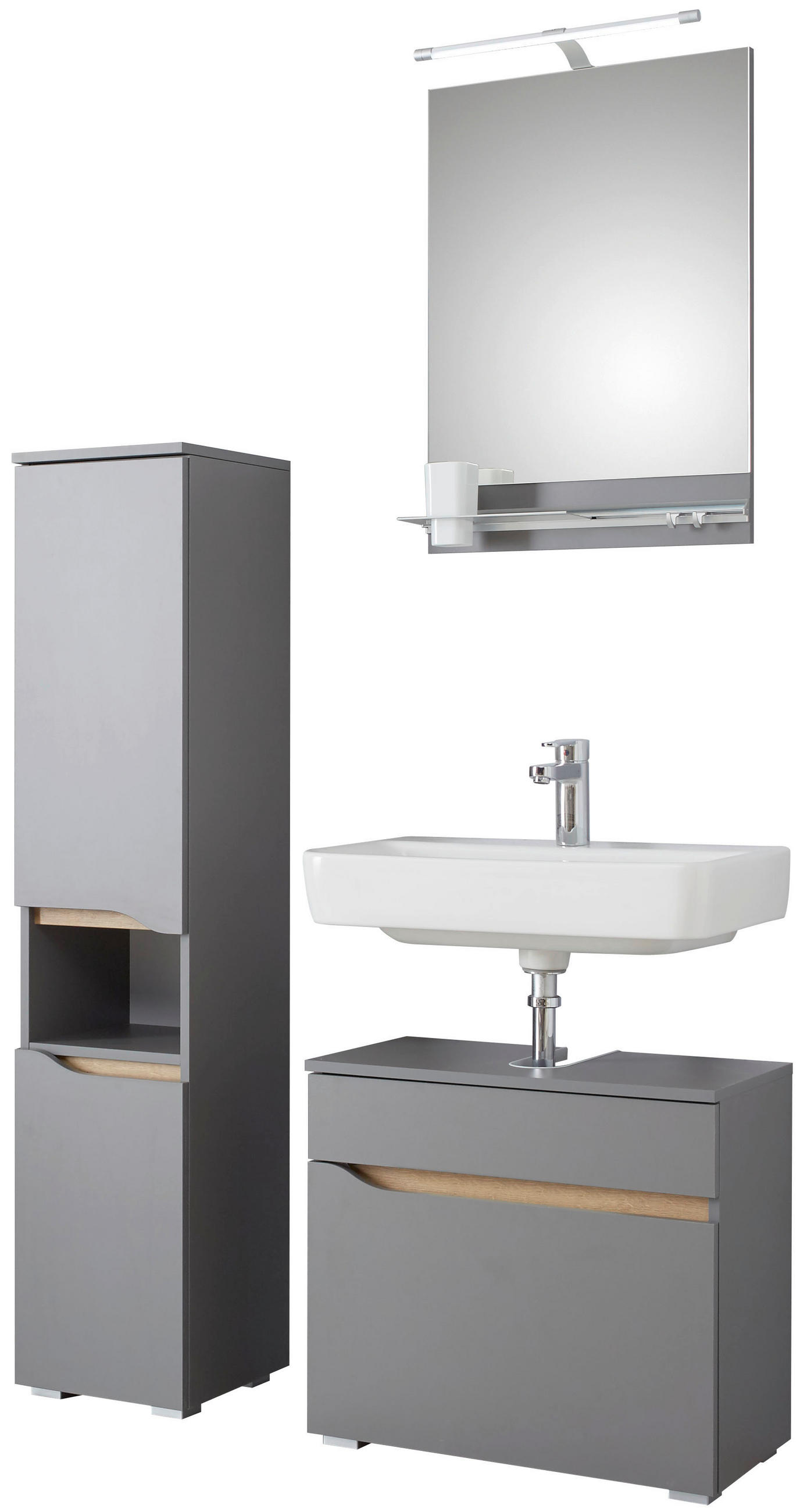 BADEZIMMER 5-teilig  in 140 cm  - Eichefarben/Dunkelgrau, Basics, Glas/Holzwerkstoff (140cm) - Pelipal