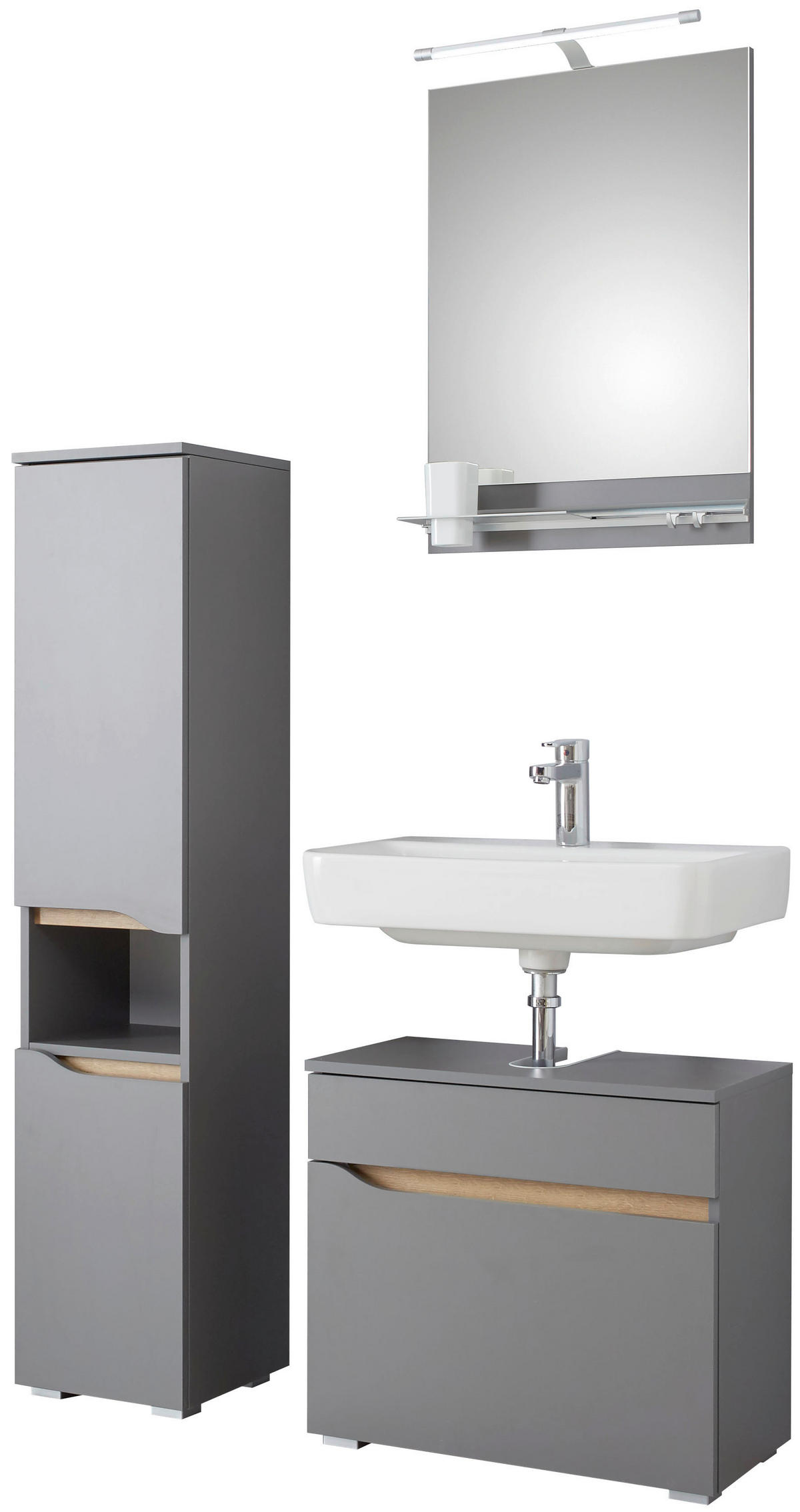 BADEZIMMER 5-teilig  in 140 cm  - Eichefarben/Dunkelgrau, Basics, Glas/Holzwerkstoff (140cm) - Pelipal