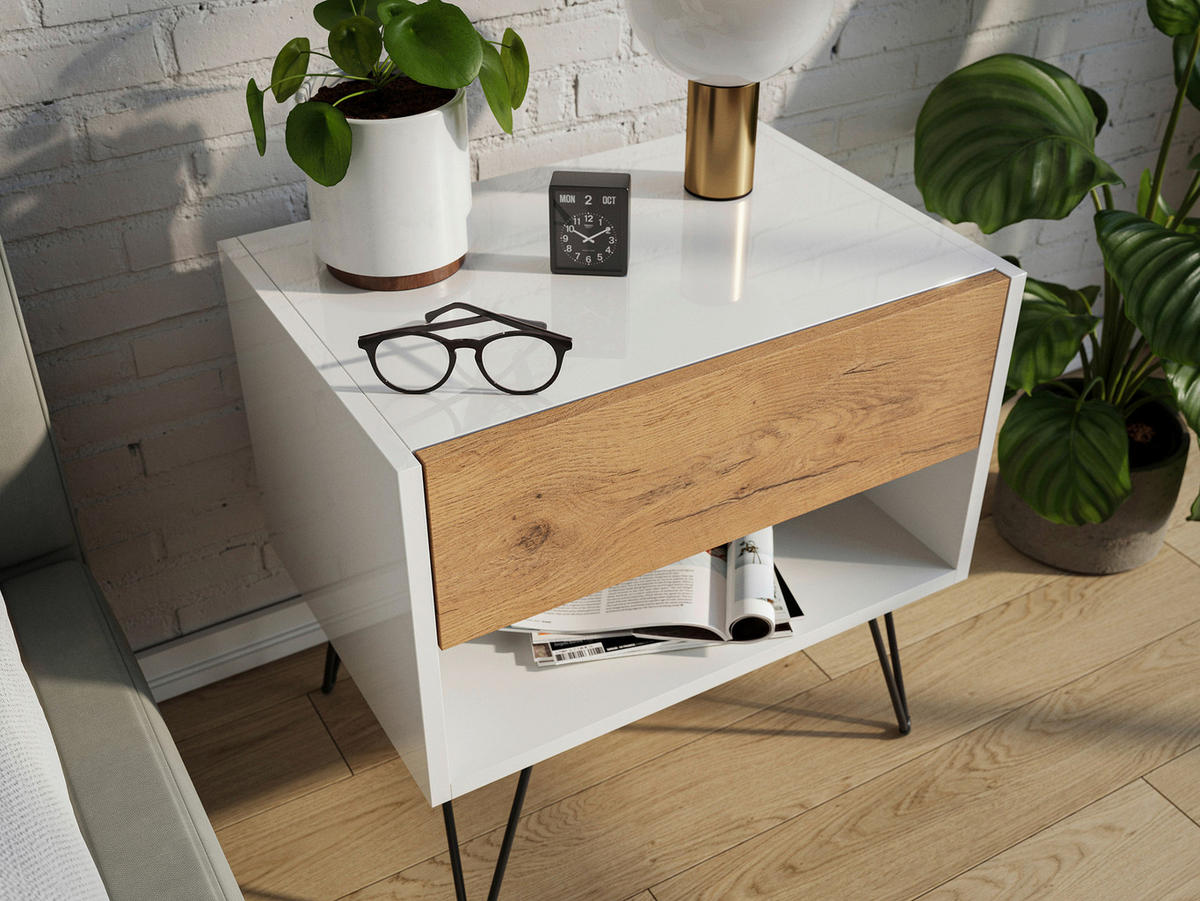 NACHTTISCH 51,2/50/35,6 cm  - Eichefarben/Schwarz, Basics, Holzwerkstoff/Metall (51,2/50/35,6cm) - MID.YOU