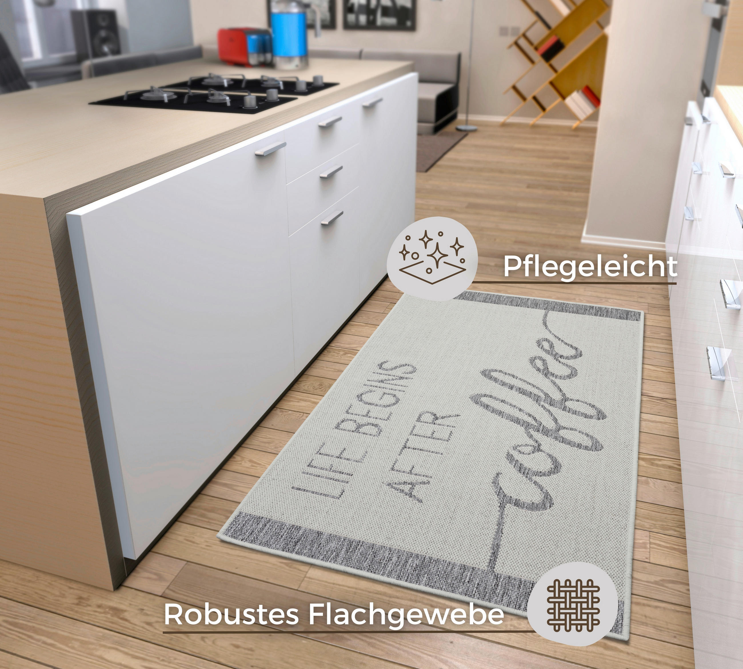 Ästhetisch: Küchenläufer (rech 92/150 cm Cucina Creme, Hellgrau  - Creme/Hellgrau, Design, Kunststoff (92/150cm)