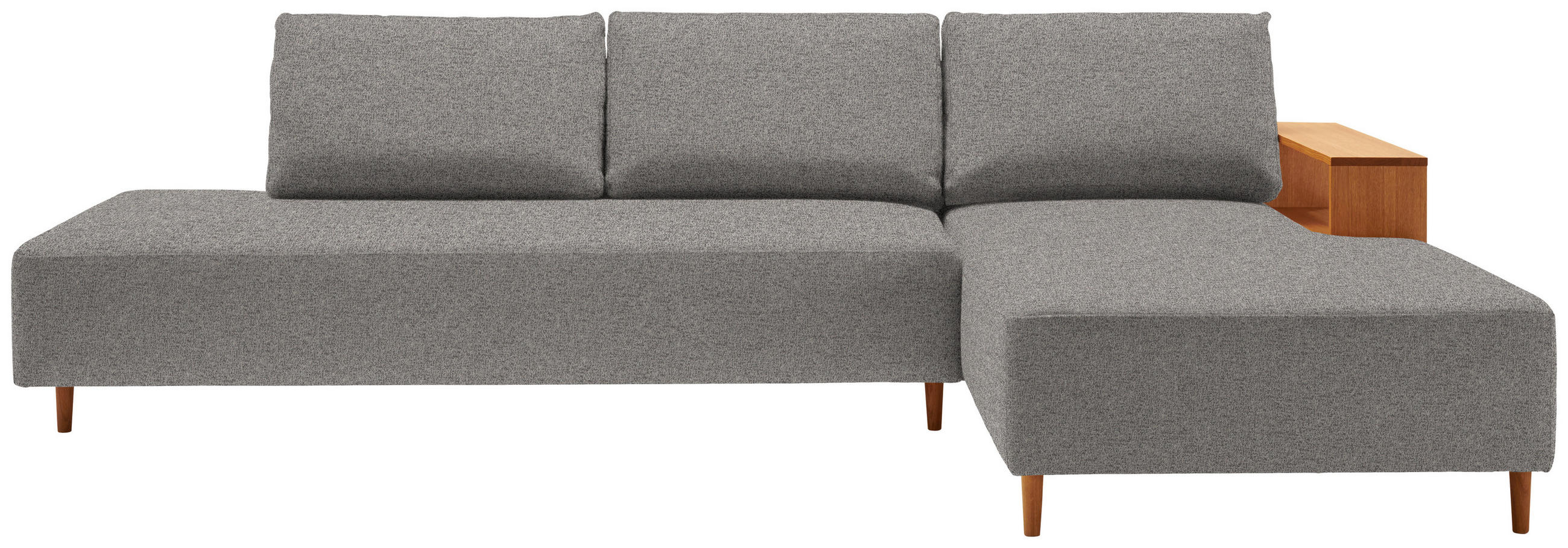 ECKSOFA in Flachgewebe Grau  - Eichefarben/Grau, Design, Holz/Textil (307/190cm) - Joka