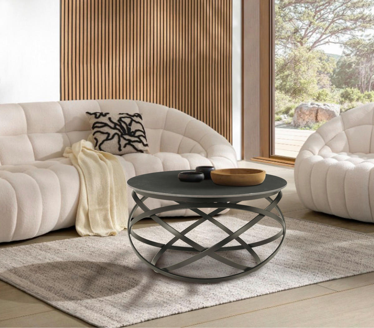 COUCHTISCH 80/80/45 cm rund Grau, Schwarz  - Schwarz/Grau, Design, Keramik/Metall (80/80/45cm) - Stylife