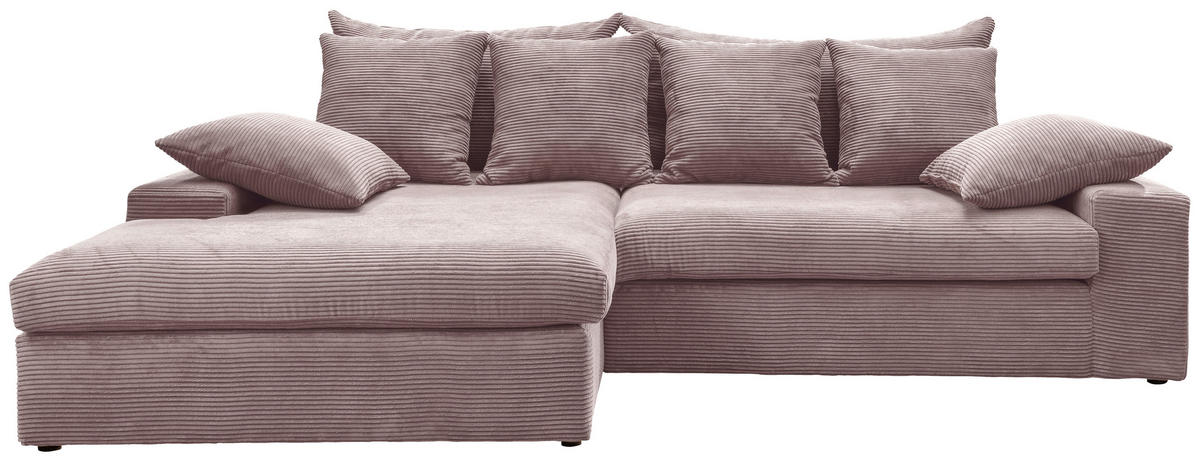 ECKSOFA in Cord Rosa  - Schwarz/Rosa, Modern, Kunststoff/Textil (200/278cm) - Livetastic