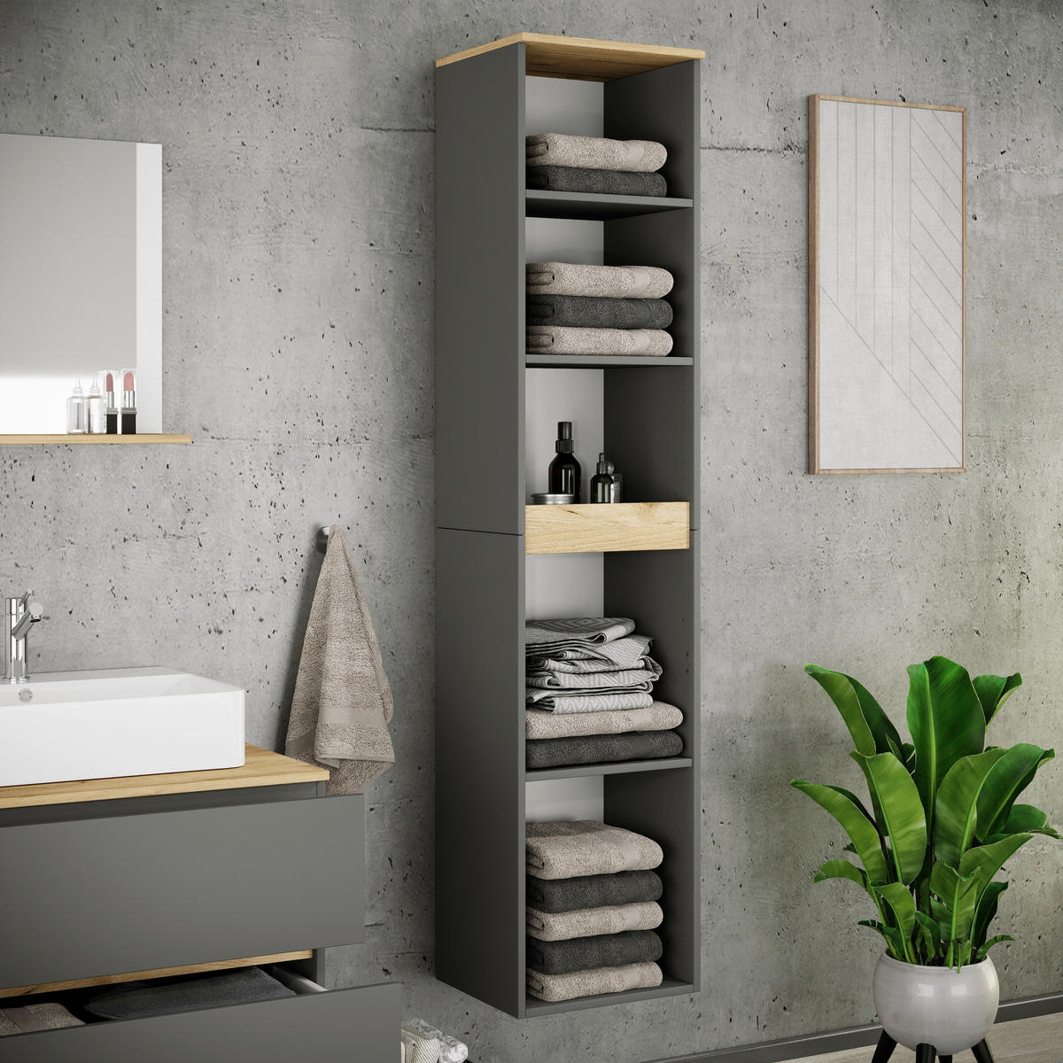 BADEZIMMERREGAL 40/180/35 cm  - Honigeiche/Anthrazit, Trend, Holzwerkstoff (40/180/35cm) - MID.YOU