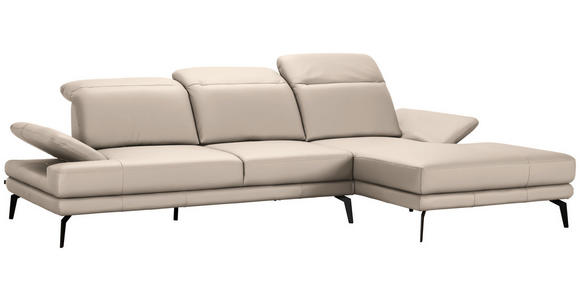 ECKSOFA in Echtleder Creme  - Creme/Schwarz, Design, Leder/Metall (288/184cm) - Novel