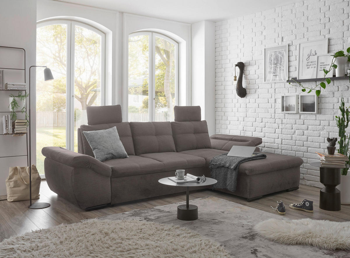 ECKSOFA in Mikrovelours Graubraun  - Graubraun/Schwarz, Konventionell, Kunststoff/Textil (275/170cm) - Carryhome