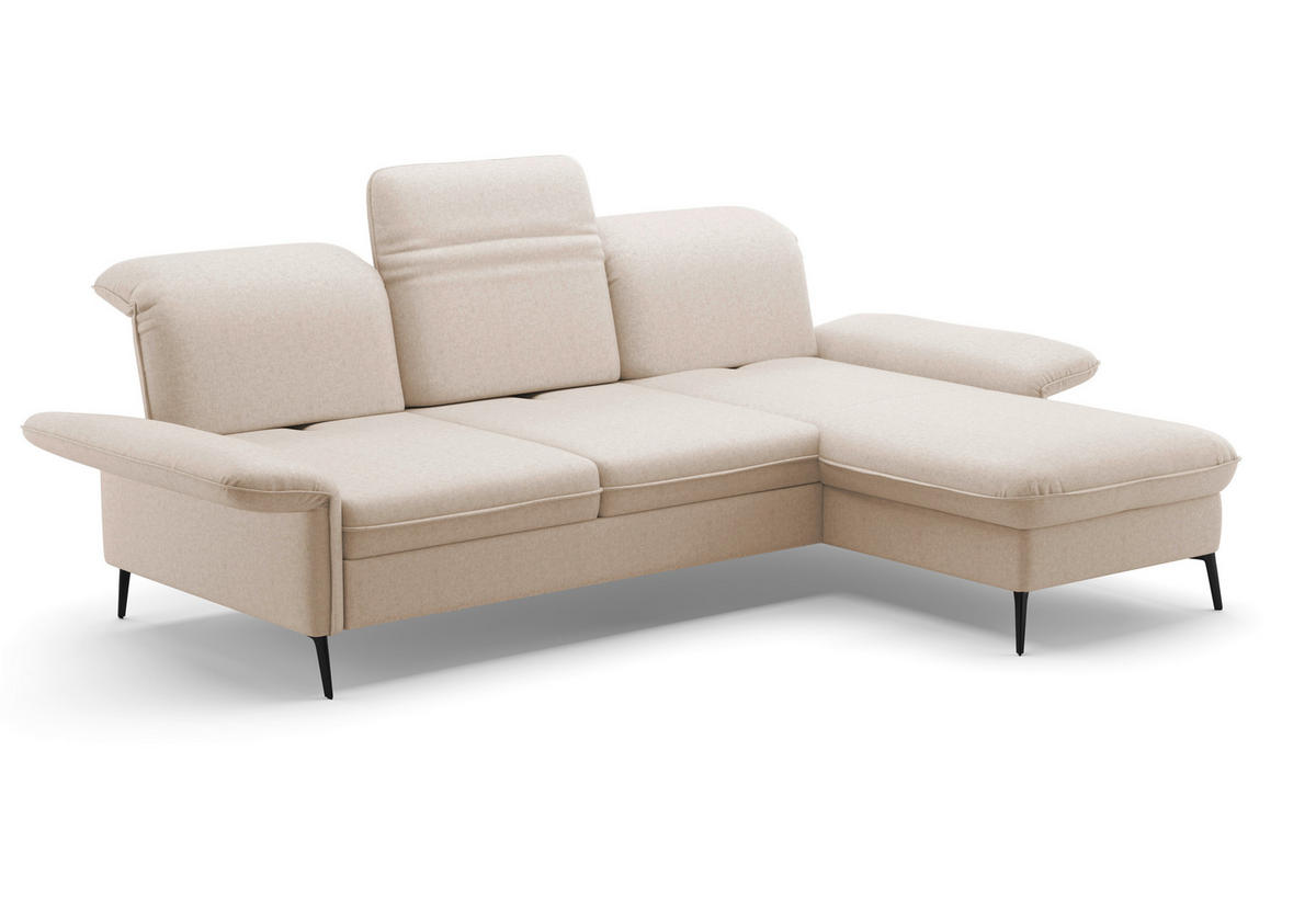 ECKSOFA in Flachgewebe Creme  - Creme/Schwarz, Konventionell, Textil/Metall (264/198cm) - Sit & More