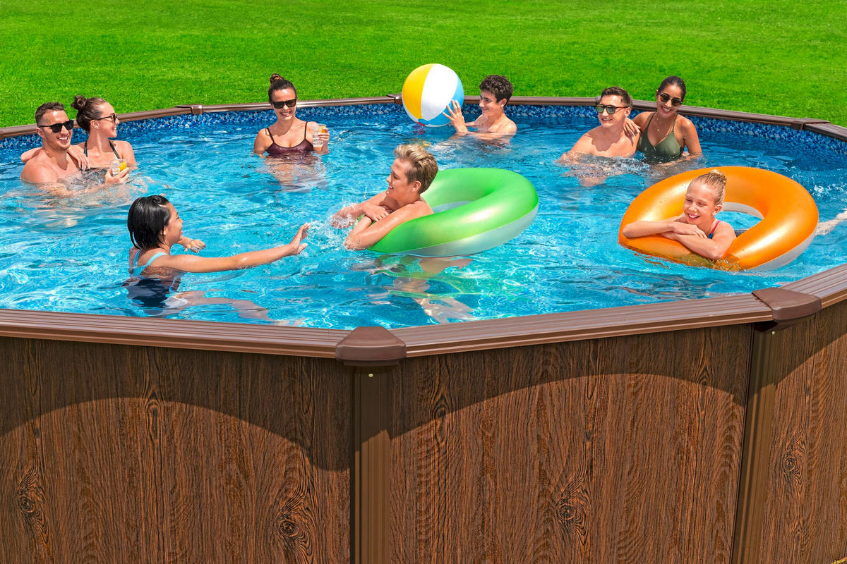 POOL SET 56384 460/132 cm  - Blau/Dunkelbraun, KONVENTIONELL, Kunststoff/Metall (460/132cm) - Bestway