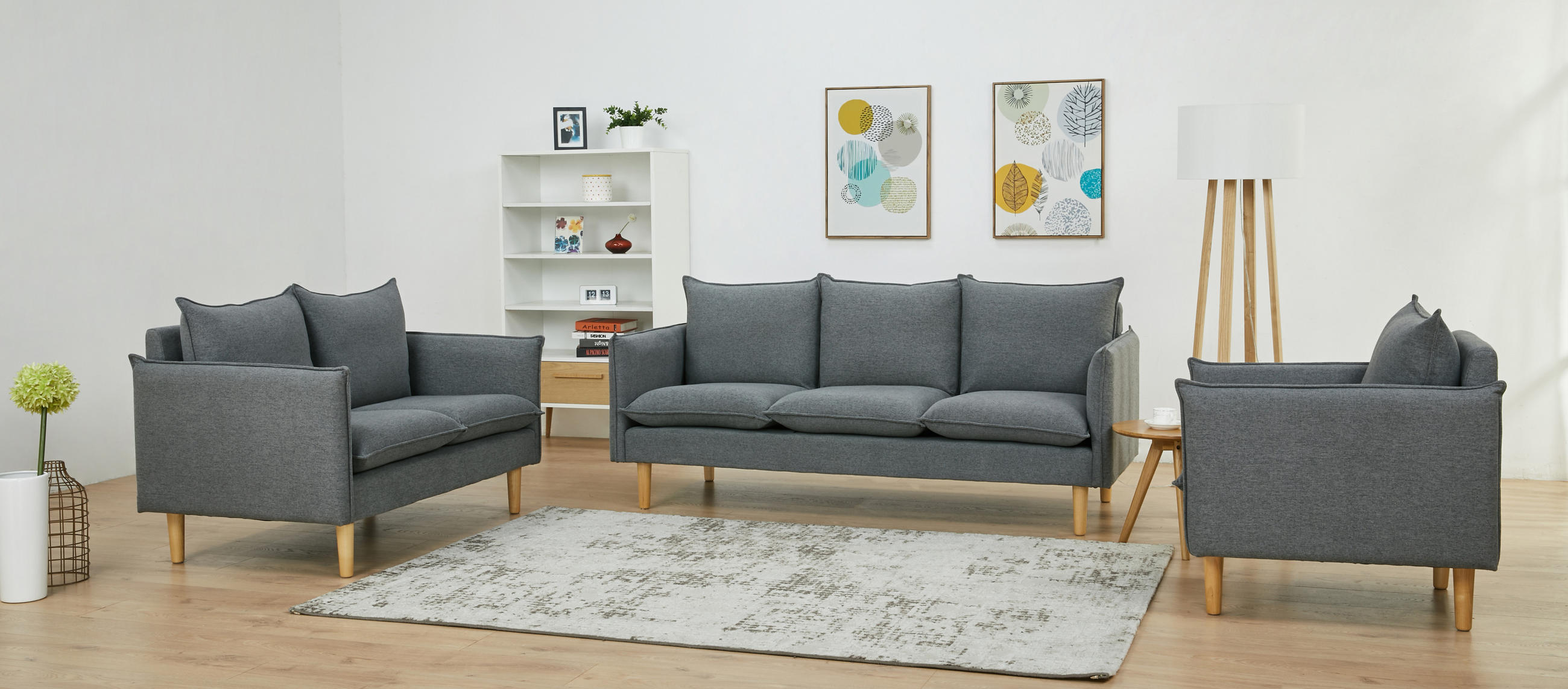 3-SITZER-SOFA Webstoff Dunkelgrau  - Dunkelgrau/Naturfarben, Design, Holz/Kunststoff (188/84/82cm) - Livetastic