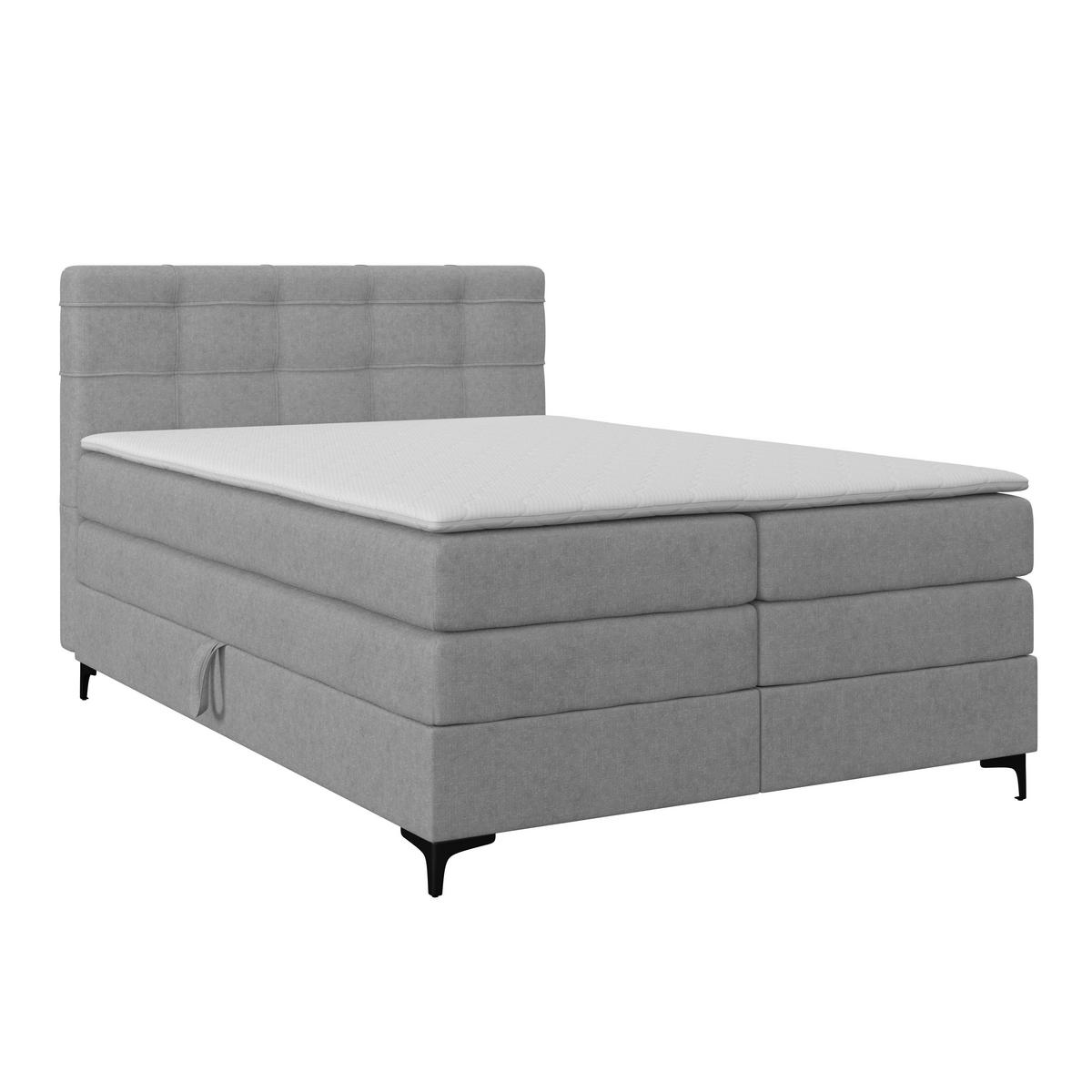 BOXSPRINGBETT 140/200 cm,  in Hellgrau, H3 = fest  - Hellgrau/Schwarz, KONVENTIONELL, Kunststoff/Textil (140/200cm)