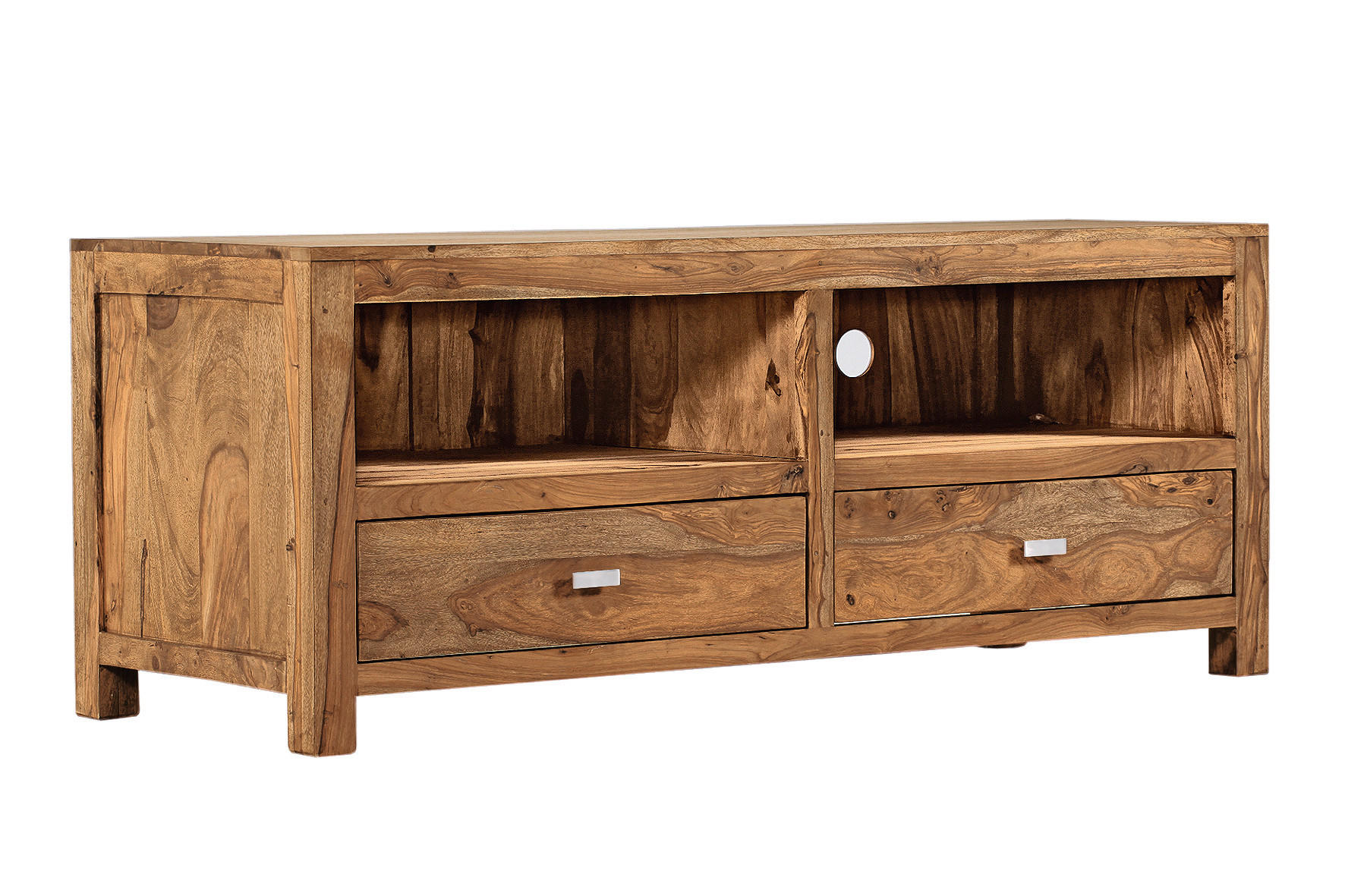 LOWBOARD Sheesham massiv Naturfarben - Messingfarben/Naturfarben, LIFESTYLE, Holz/Metall (150/60/55cm) - Landscape