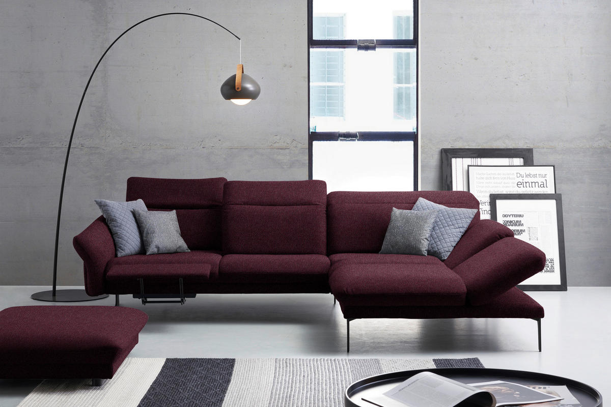 ECKSOFA in Webstoff Lila  - Anthrazit/Lila, Design, Textil/Metall (299/203cm) - Himolla