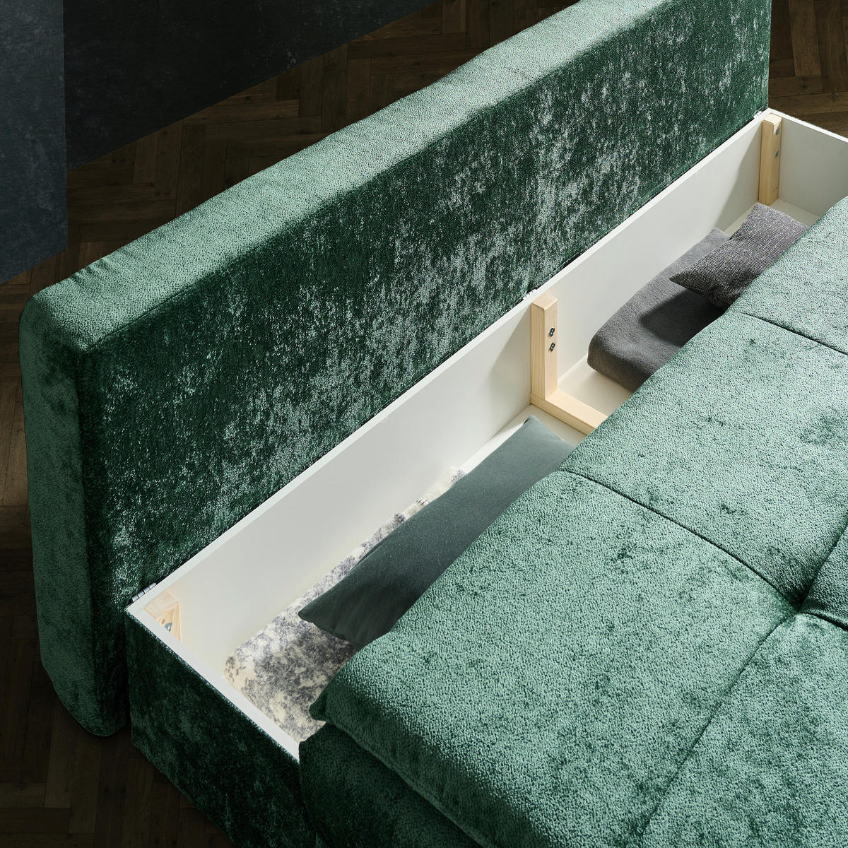 SCHLAFSOFA in Chenille, Plüsch Grün  - Schwarz/Grün, Design, Textil/Metall (208/73/92/102cm) - Novel