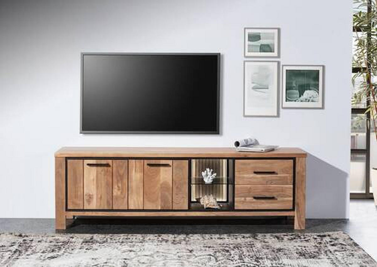 LOWBOARD  in 180/55/44 cm  - Schwarz/Akaziefarben, LIFESTYLE, Glas/Holz (180/55/44cm) - Landscape