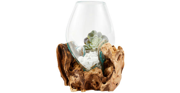 VASE 30 cm  - Klar/Transparent, Natur, Glas/Holz (20/30cm) - Ambia Home