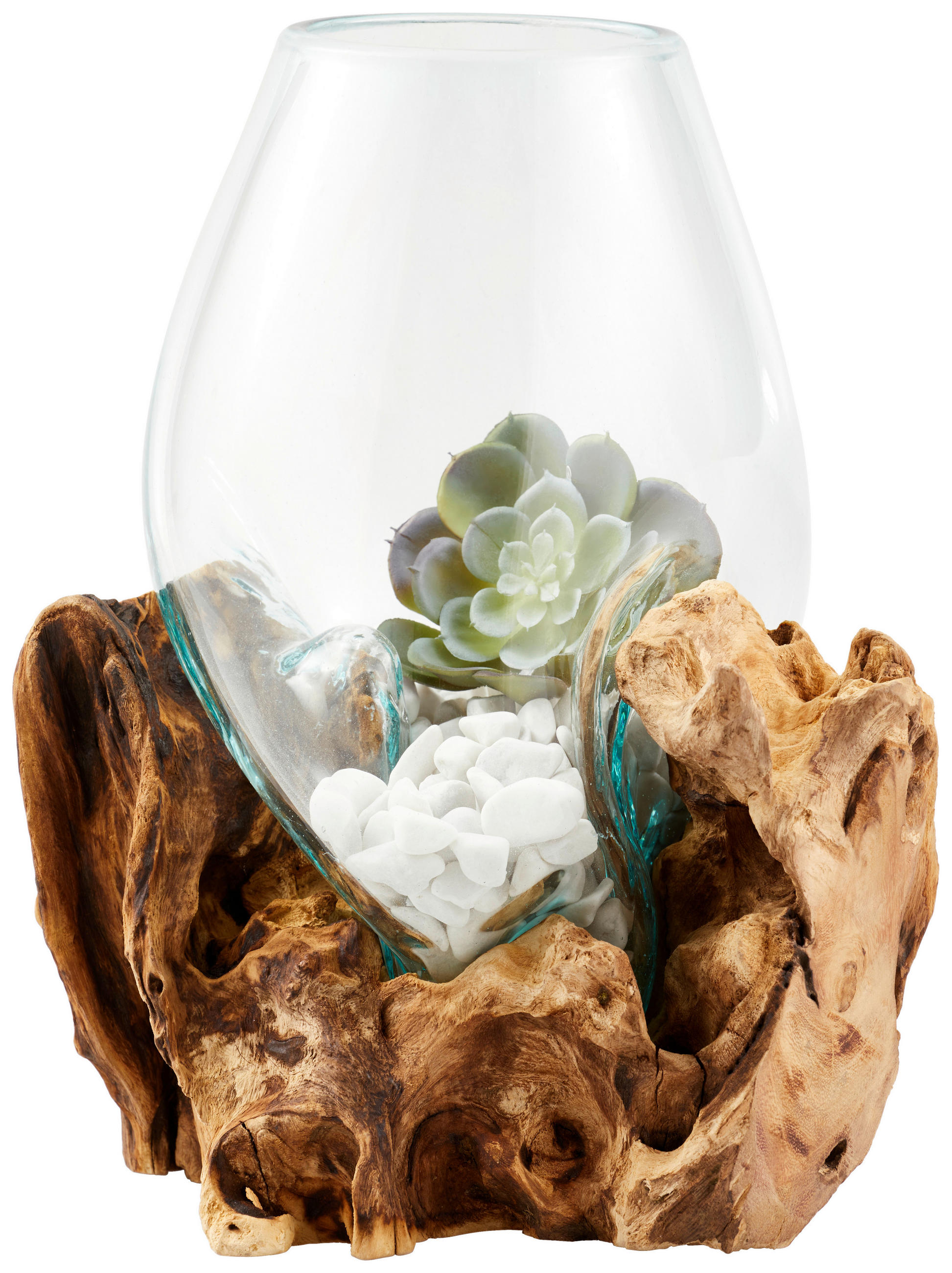 VASE 30 cm  - Klar/Transparent, Natur, Glas/Holz (20/30cm) - Ambia Home