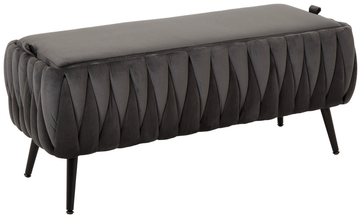 HOCKERBANK 110/46/45 cm Samt Schwarz, Dunkelgrau  - Dunkelgrau/Schwarz, Trend, Textil/Metall (110/46/45cm) - Xora