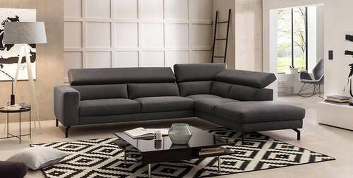 ECKSOFA in Mikrofaser Dunkelgrau  - Dunkelgrau/Schwarz, Modern, Textil/Metall (305/233cm) - Trendmanufaktur