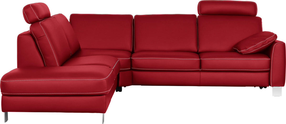 ECKSOFA Echtleder Rot  - Chromfarben/Beige, Konventionell, Leder/Metall (245/272cm) - Valdera