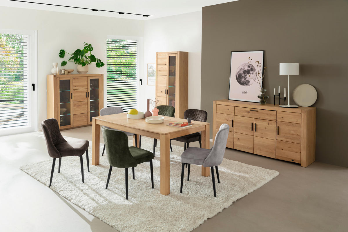 HIGHBOARD  in 137/139/37 cm  - Eichefarben/Anthrazit, Design, Glas/Holz (137/139/37cm) - Livetastic