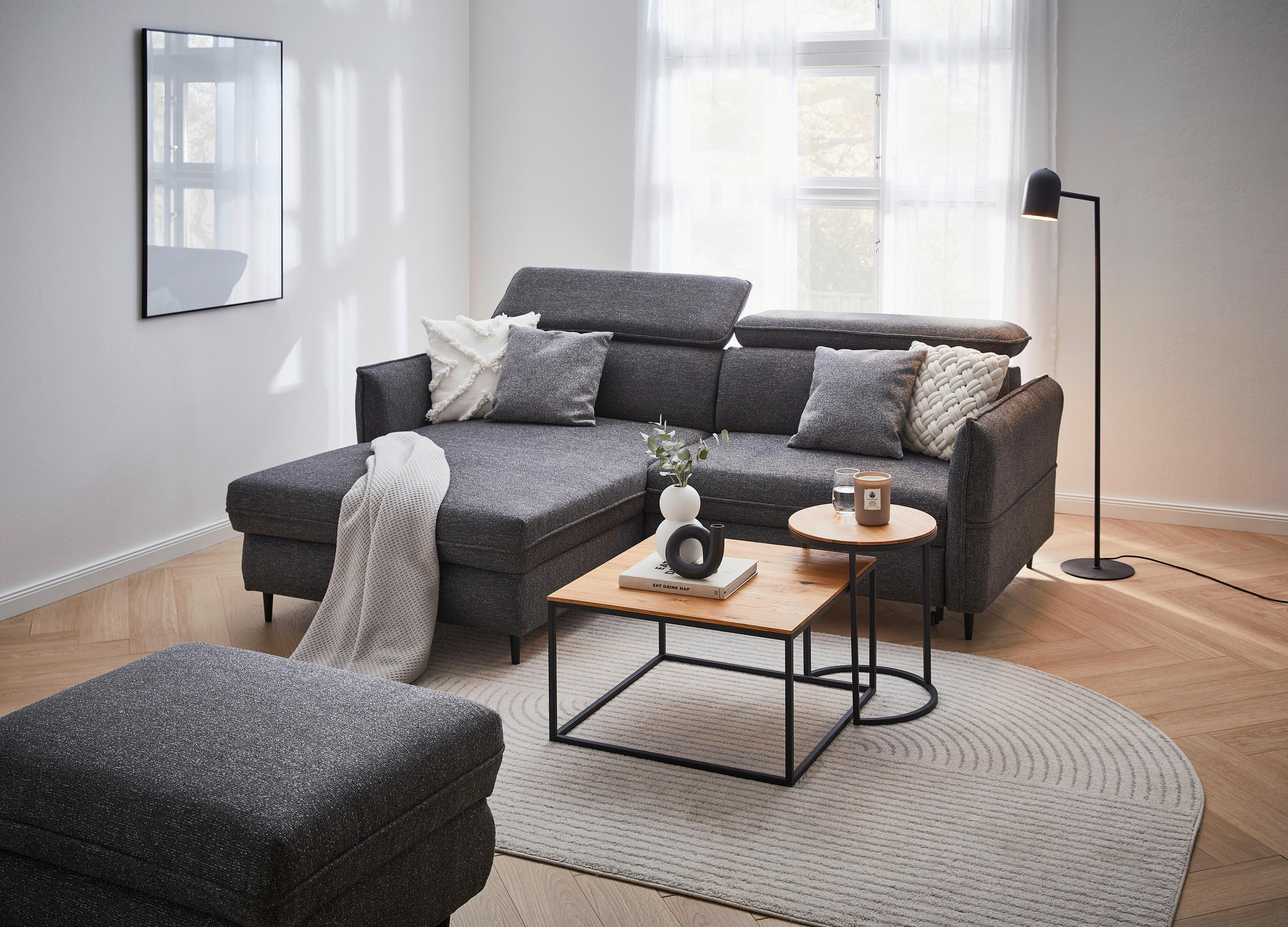 ECKSOFA in Struktur Dunkelgrau  - Dunkelgrau/Schwarz, Design, Holz/Textil (185/232cm) - Stylife