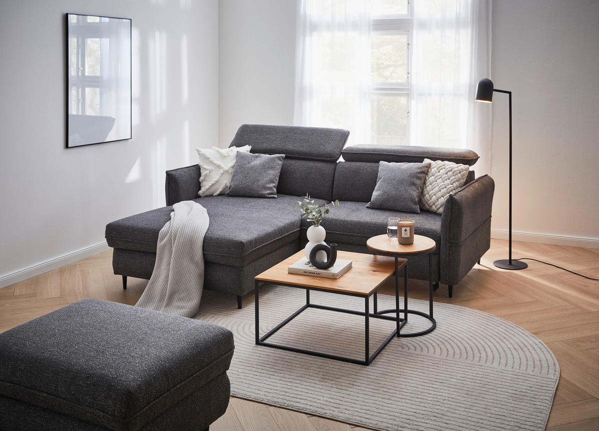 HÖRNSOFFA i struktur mörkgrå  - mörkgrå/svart, Design, trä/textil (185/232cm) - Livetastic
