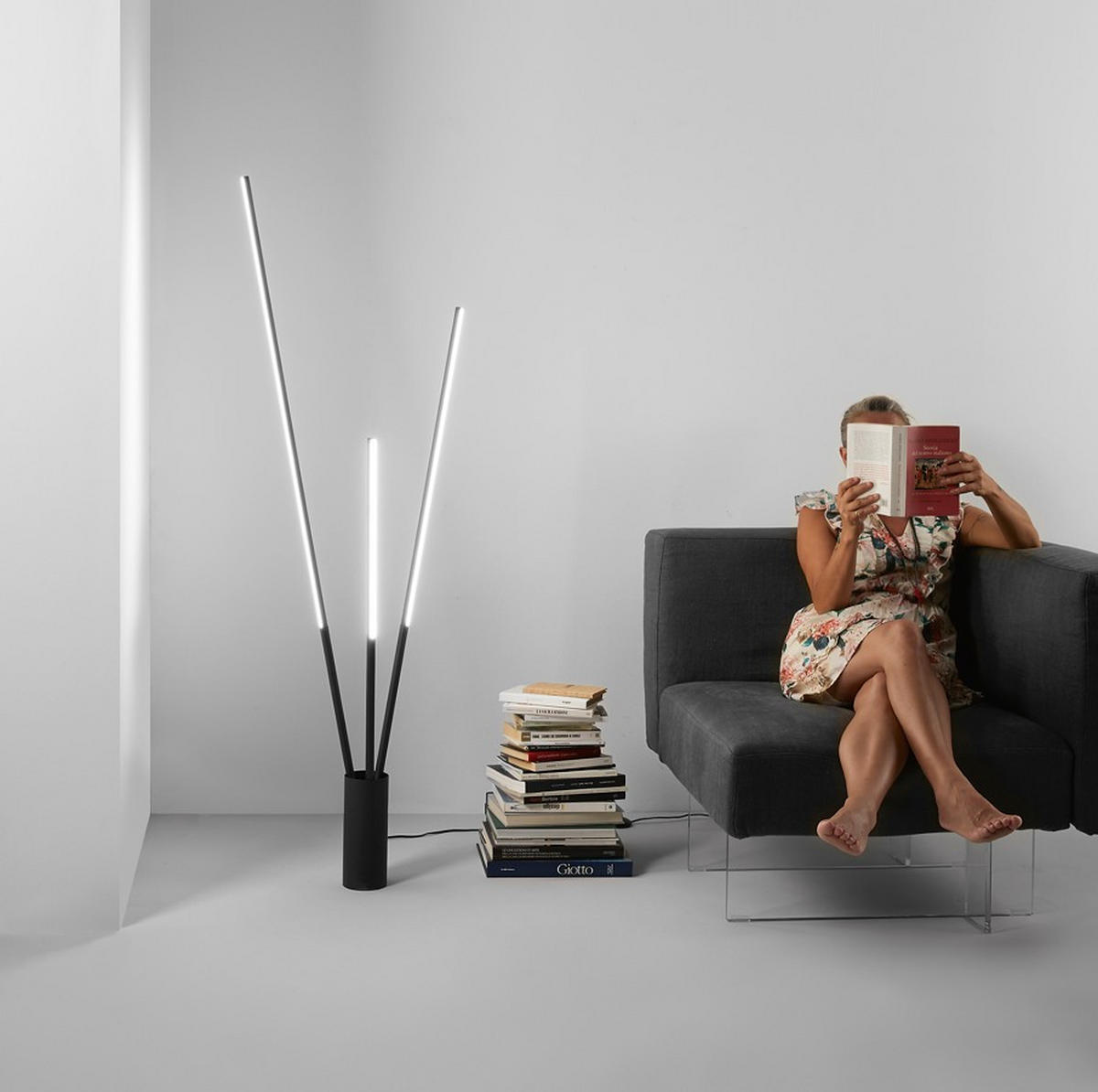 LED-STEHLEUCHTE 10/164 cm    - Schwarz/Weiß, LIFESTYLE, Kunststoff/Metall (10/164cm)