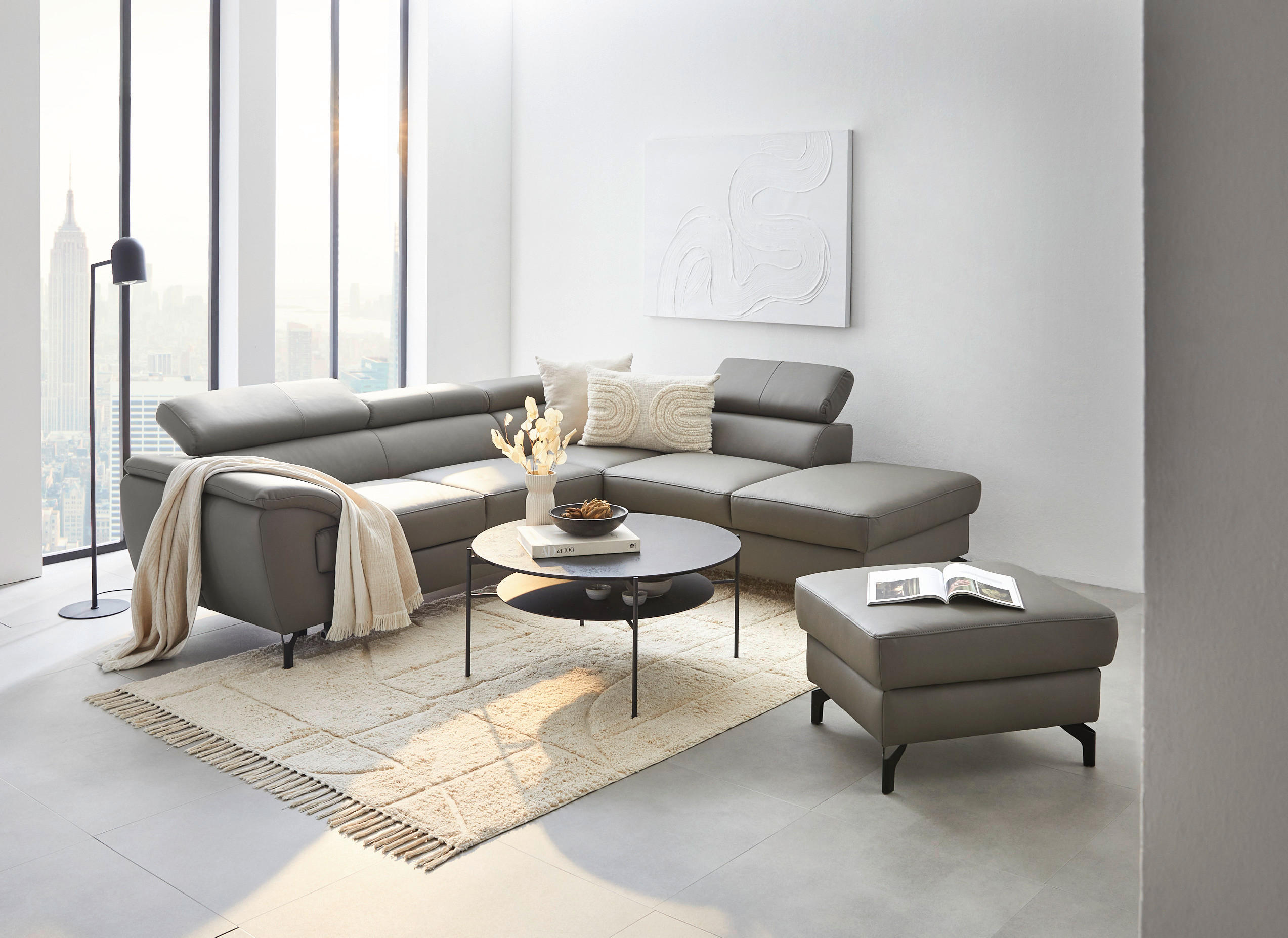ECKSOFA Schlammfarben Kombination Echtleder/Lederlook Lederlook  - Schlammfarben/Schwarz, Design, Leder/Textil (256/220cm) - Celina Home