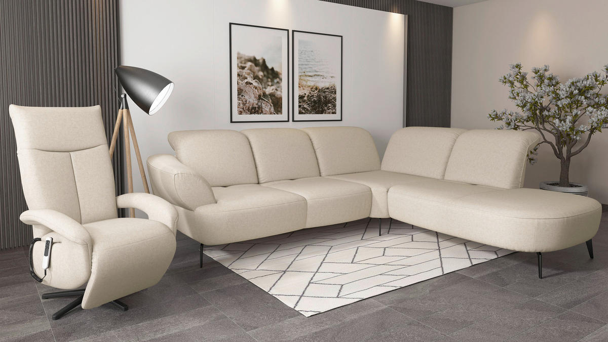 ECKSOFA in Flachgewebe Creme  302/270 cm  - Creme/Schwarz, MODERN, Textil/Metall (302/270cm) - Sit & More