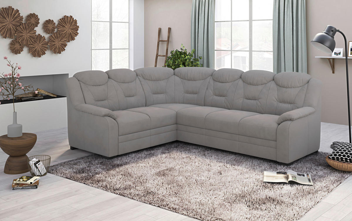 ECKSOFA Hellgrau Mikrofaser  - Hellgrau/Schwarz, Basics, Kunststoff/Textil (211/263cm) - MID.YOU
