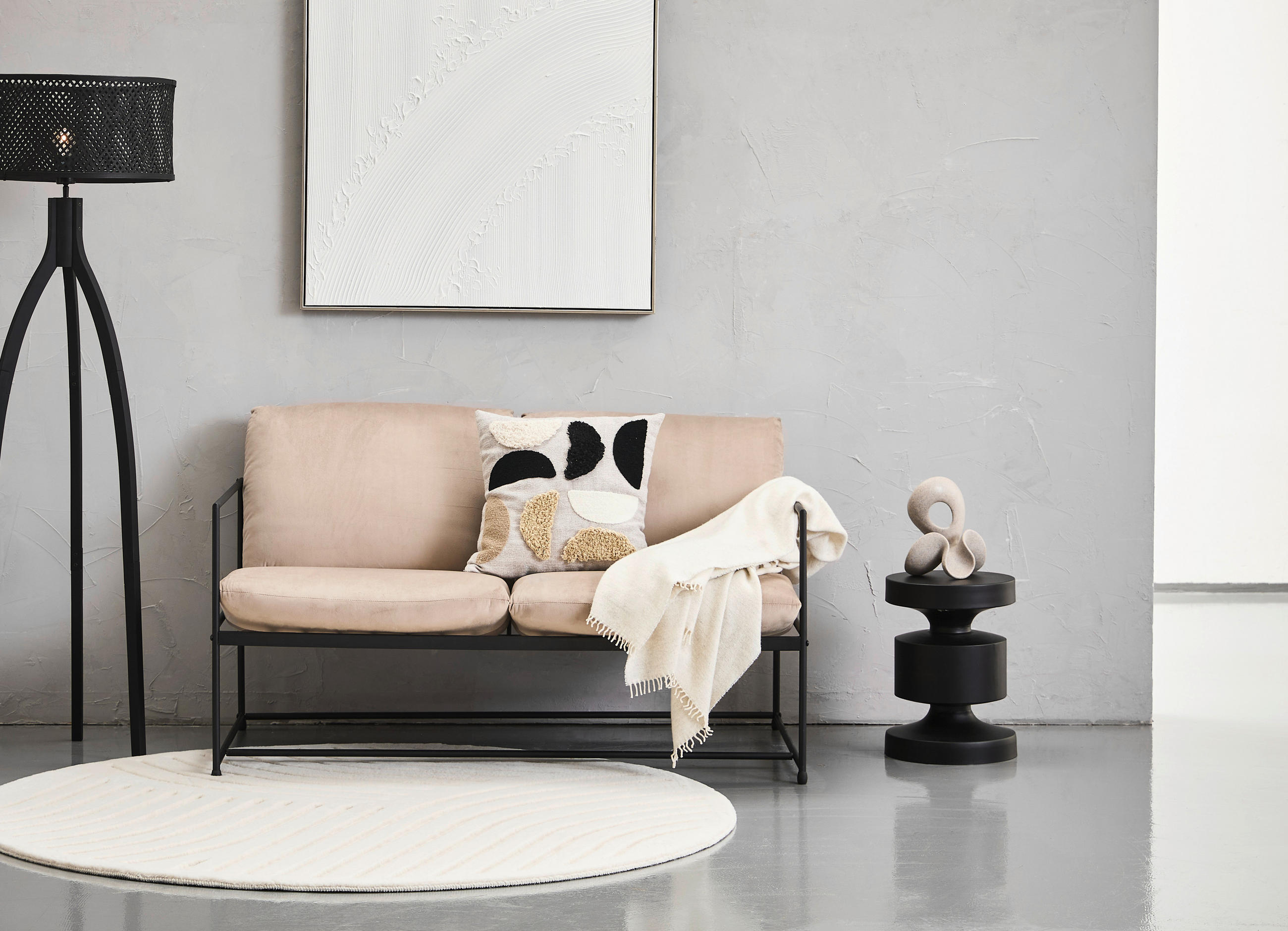 SOFA Samt Taupe  - Taupe/Schwarz, MODERN, Textil/Metall (129/75/87cm) - P & B