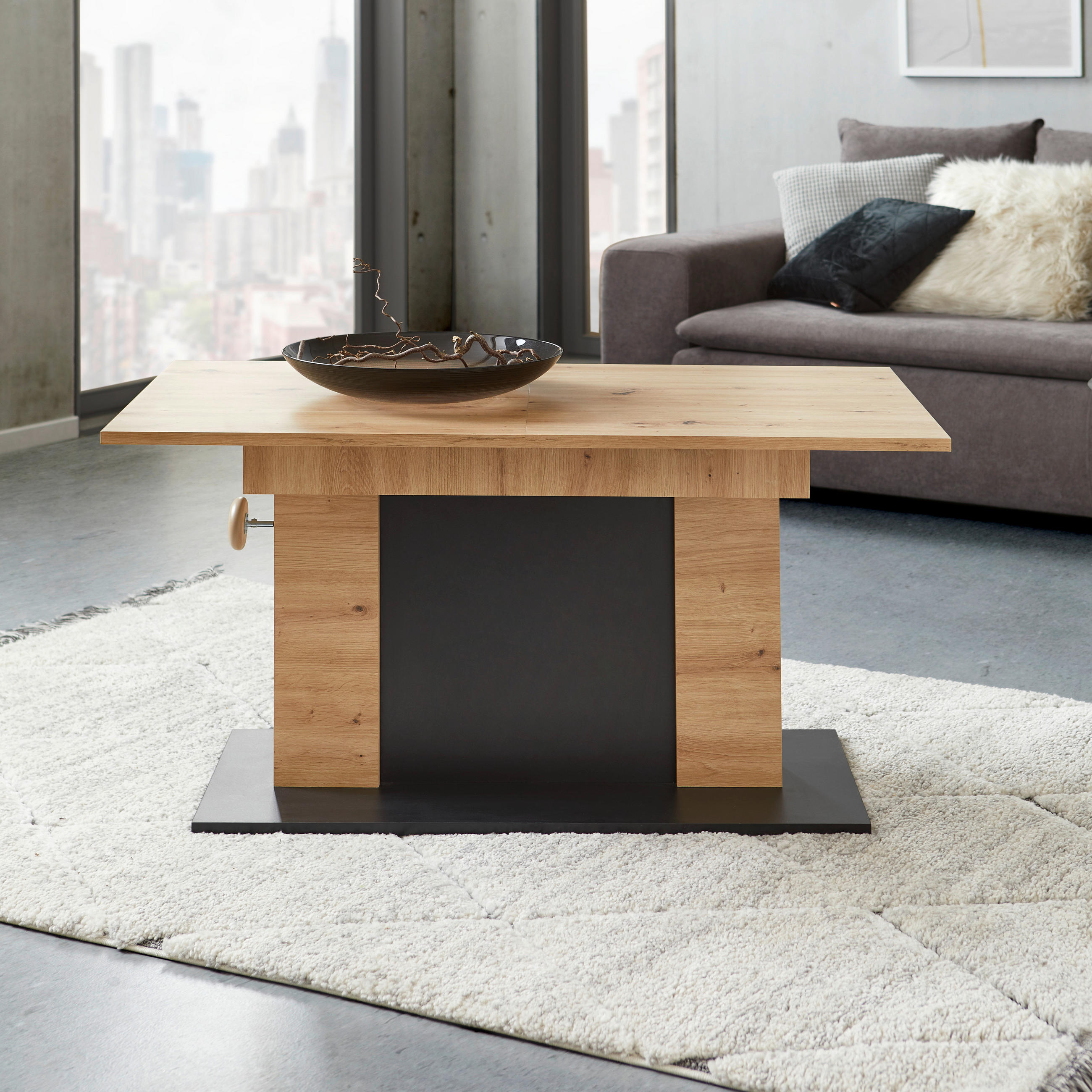COUCHTISCH in Holzwerkstoff 110-150/65/59-75 cm  - Eichefarben/Schwarz, Design, Holzwerkstoff (110-150/65/59-75cm) - MID.YOU