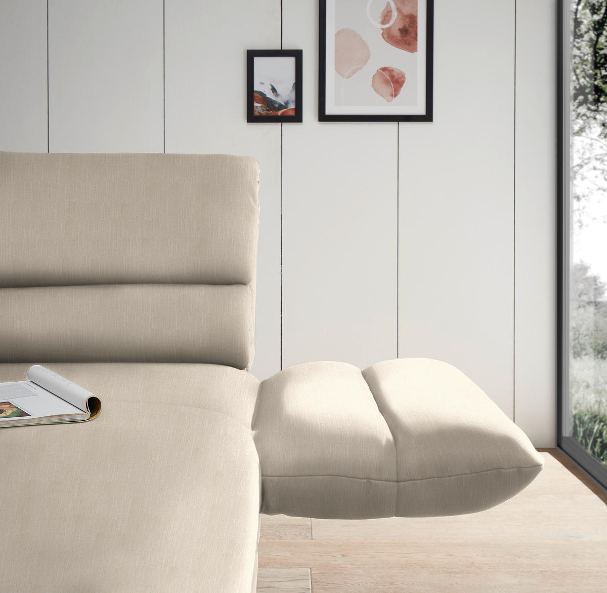 ECKSOFA in Flachgewebe Magnolie  - Magnolie/Schwarz, Design, Textil/Metall (279-327/176-217cm) - Dieter Knoll