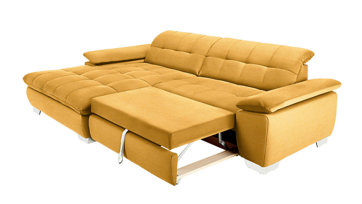 ECKSOFA in Mikrofaser Dunkelgelb  - Chromfarben/Dunkelgelb, Design, Textil/Metall (180/265cm) - Carryhome