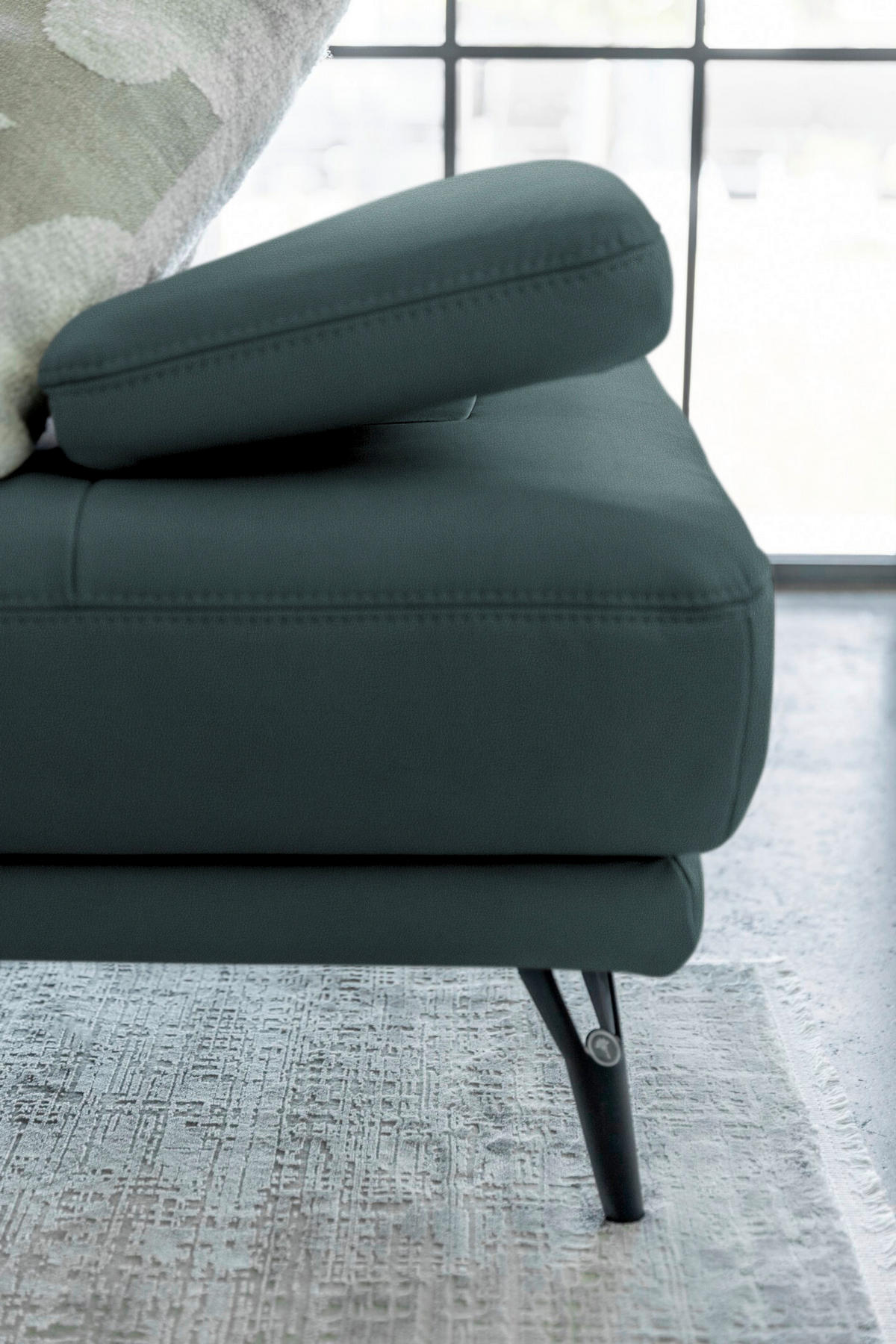 ECKSOFA Echtleder Graublau  - Graublau/Schwarz, Konventionell, Leder/Metall (301/180cm) - Joop!