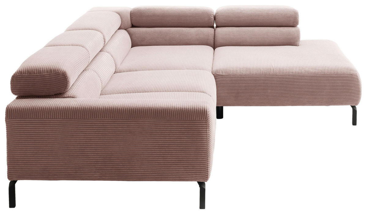 ECKSOFA inkl. Funktion in Cord Rosa  - Schwarz/Rosa, Modern, Textil/Metall (309/219cm) - Pure Home Lifestyle