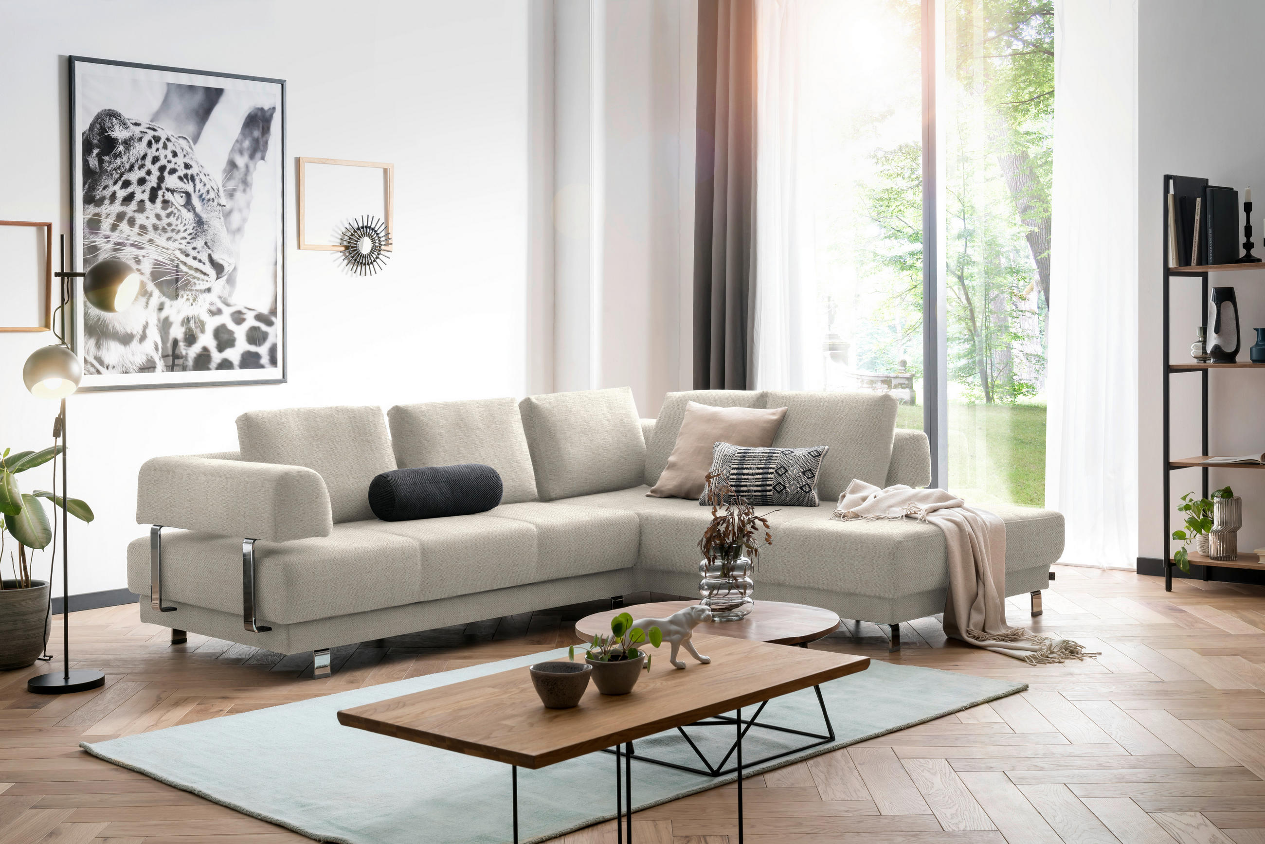 ECKSOFA Creme Chenille  - Creme, Design, Textil/Metall (277/235cm)