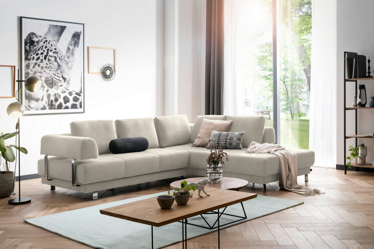 ECKSOFA in Chenille Creme  - Creme, Design, Textil/Metall (277/235cm)